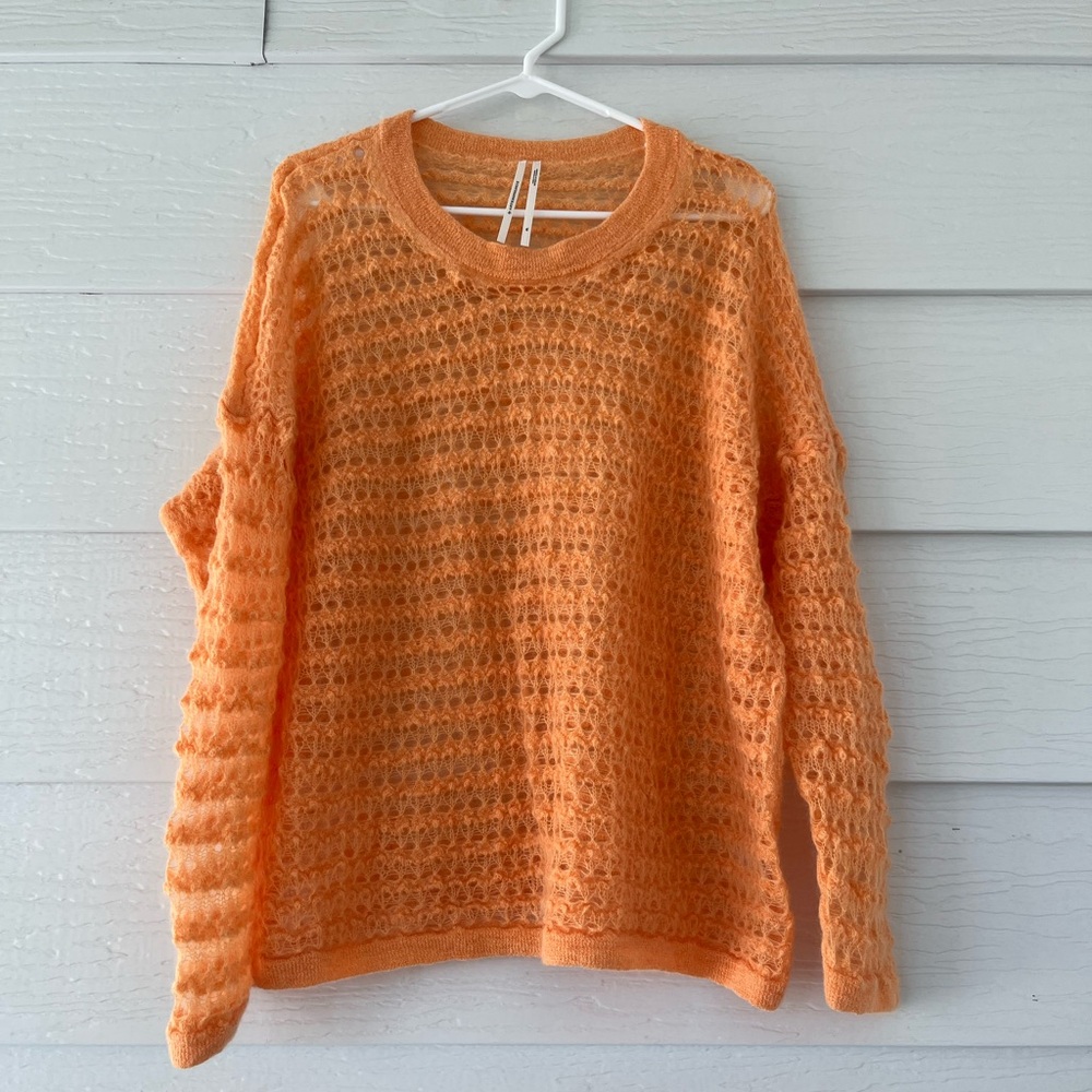 A by Anthropologie Orange Open Stitch Sweater Colorful Coastal Summer Size XL
